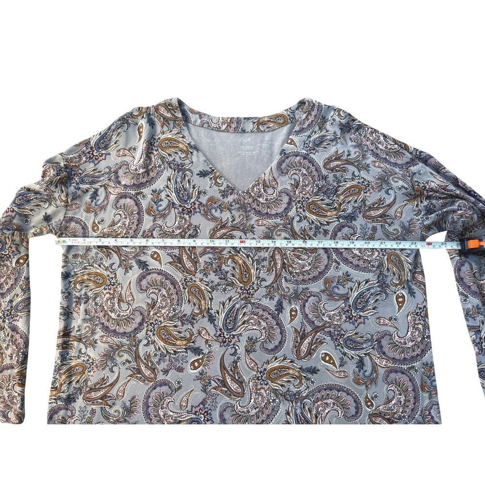 J. Jill Tunic Womens M Blue Paisley Simply Supima V-Neck Long Sleeve Cotton Top - Picture 4 of 6